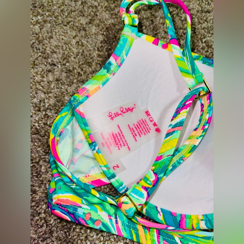 Lily Pulitzer bikini 2 4 tropical underwire pink teal yellow - Picture 3 of 8